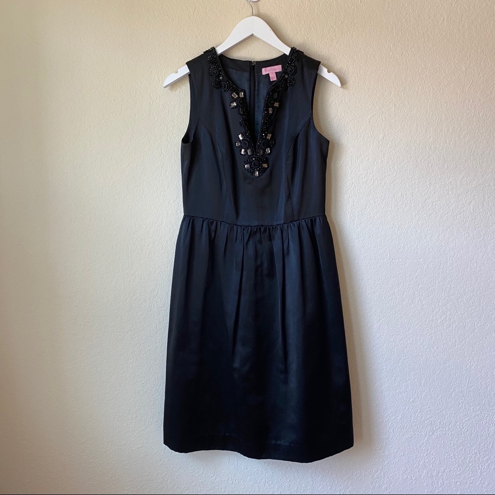 Lilly Pulitzer Black Satin Embellished Dress